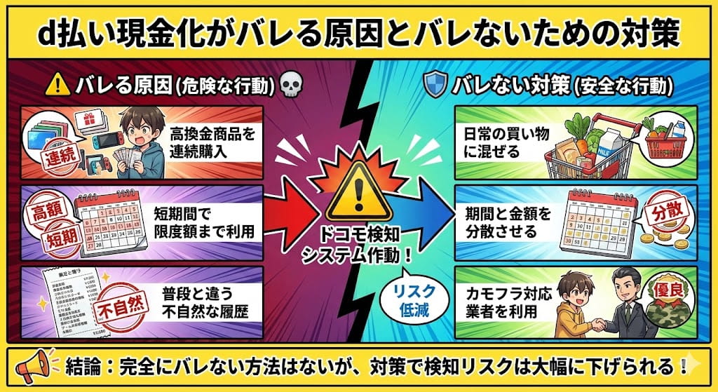 d払い現金化がバレる原因とバレないための対策
