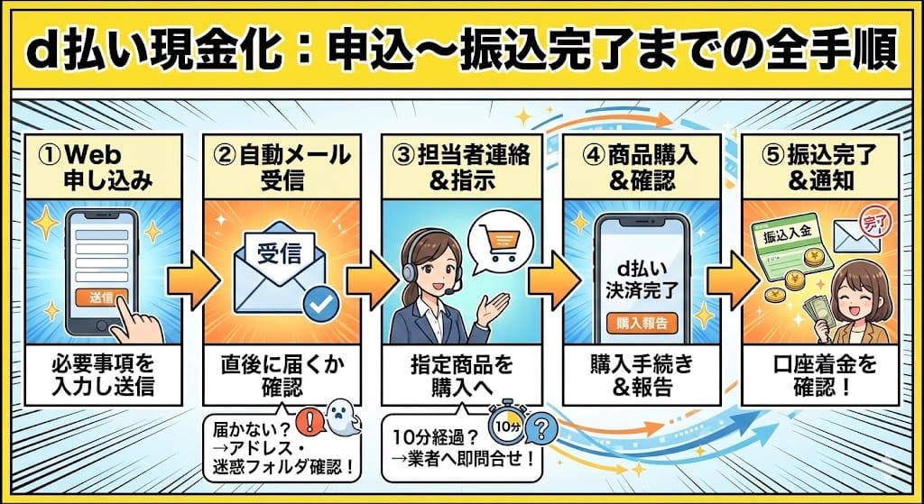 d払い現金化の申し込みから振込完了までの実際の流れ