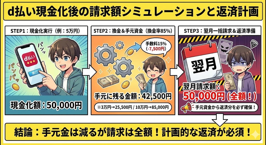 d払い現金化後の請求額シミュレーションと返済計画