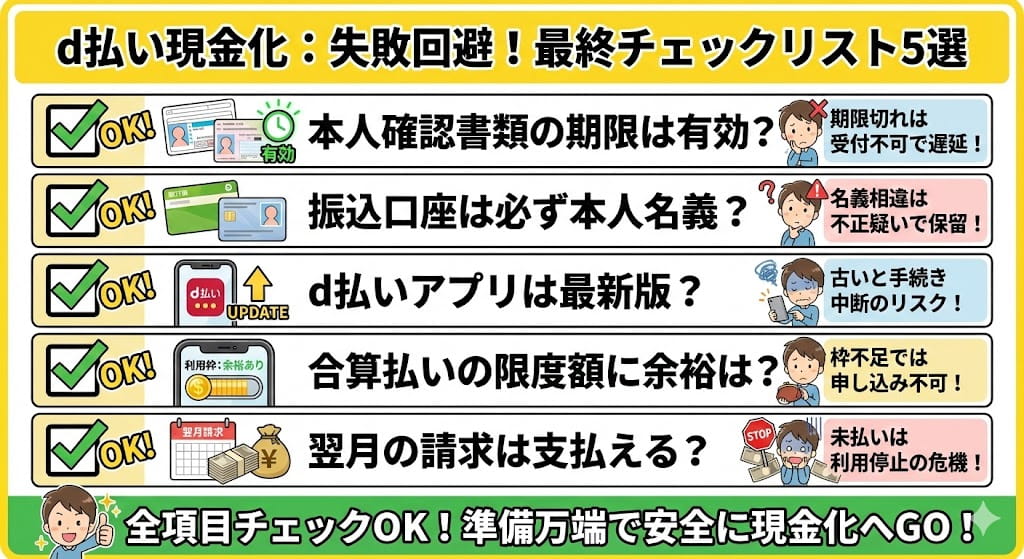 d払い現金化で失敗しないための最終チェックリストと行動手順