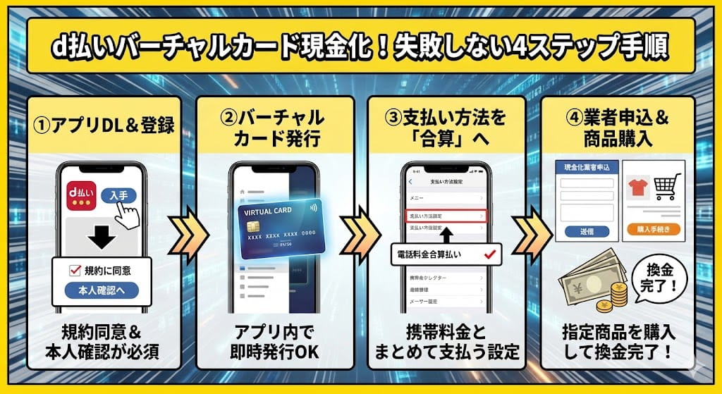d払いバーチャルカードで現金化する手順